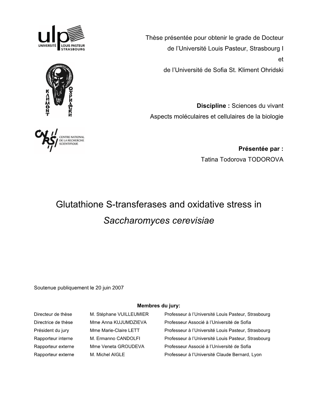 Glutathione S-Transferases and Oxidative Stress in Saccharomyces Cerevisiae