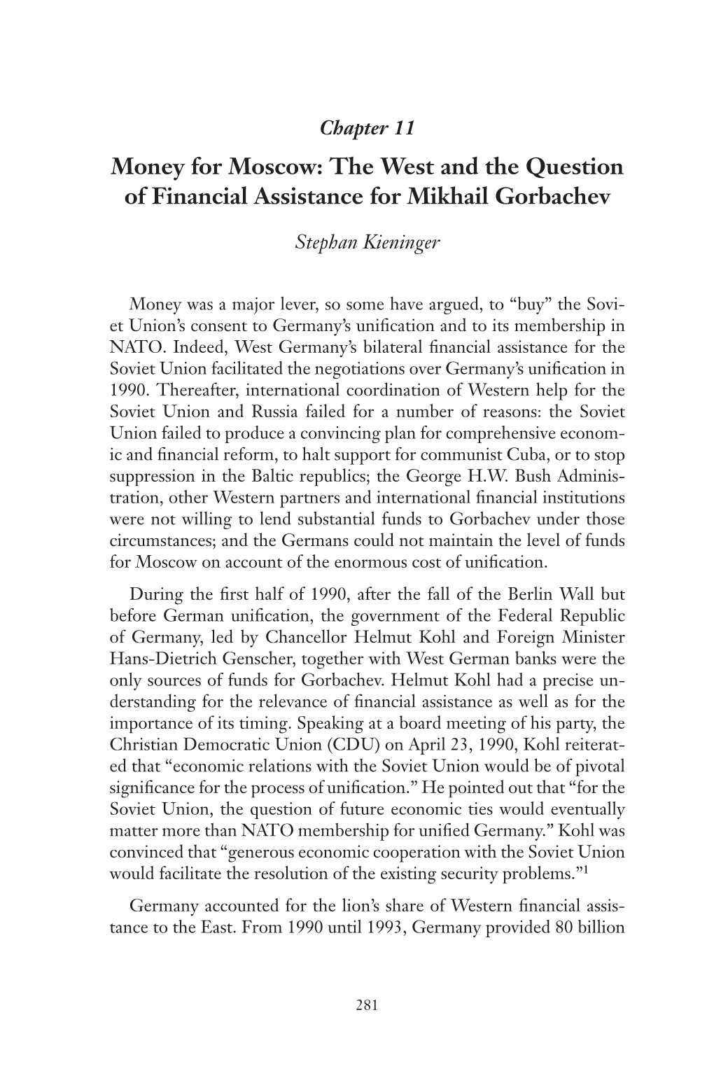 The West and the Question of Financial Assistance for Mikhail Gorbachev 281