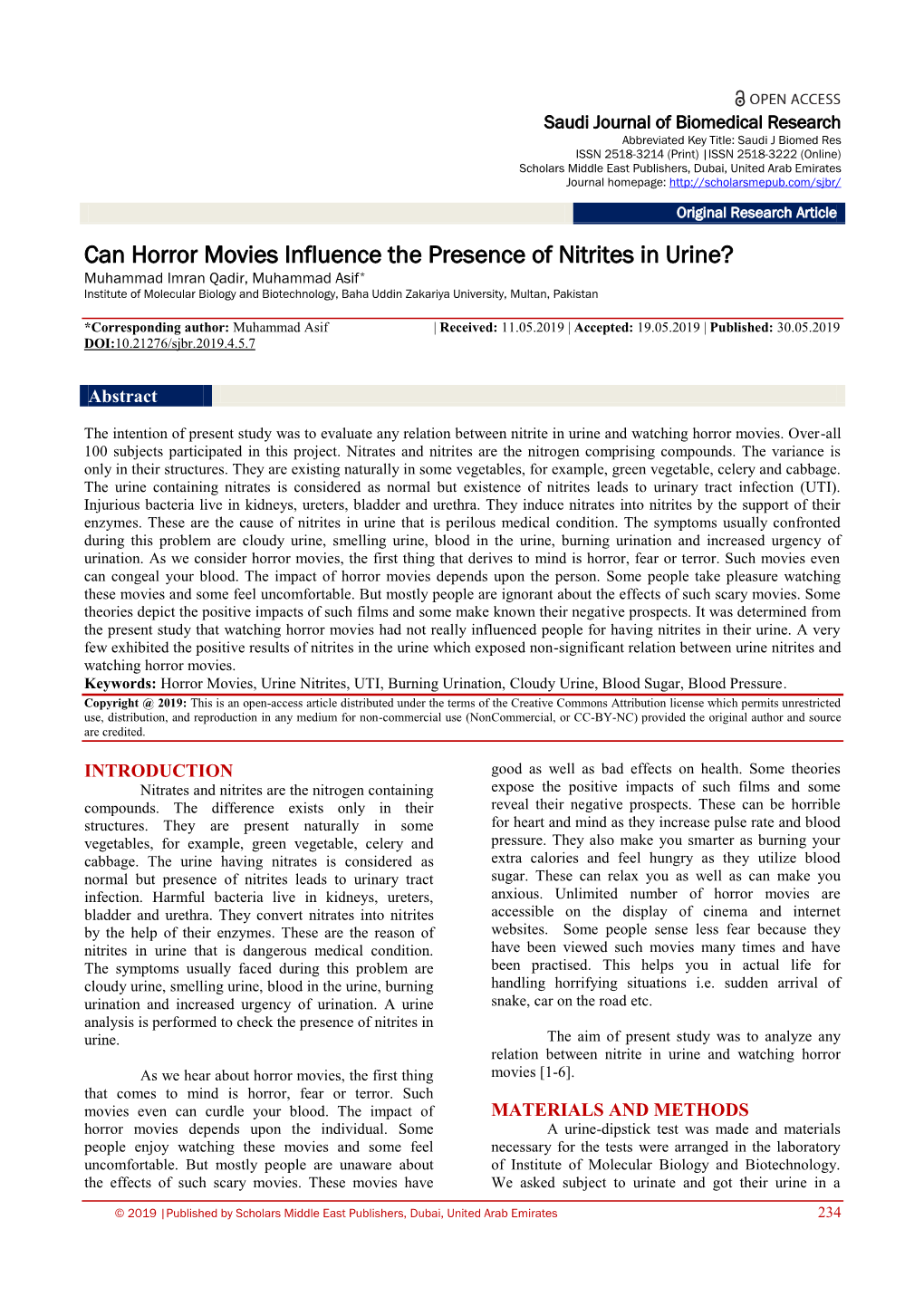 Can Horror Movies Influence the Presence of Nitrites in Urine?