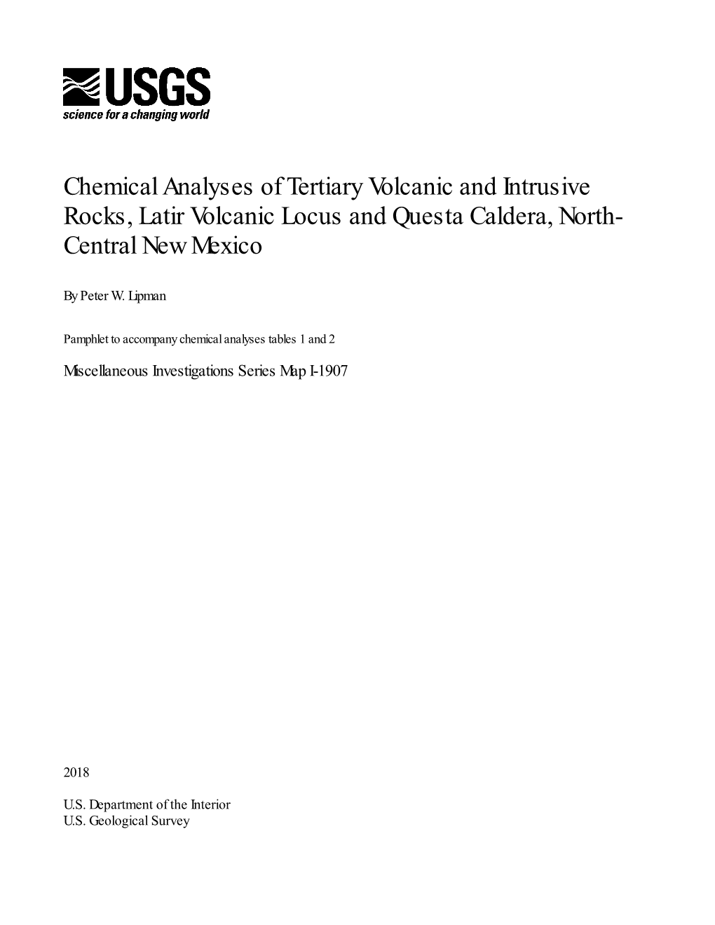 I-1907 Table 1: Chemical Analyses of Tertiary Volcanic and Intrusive