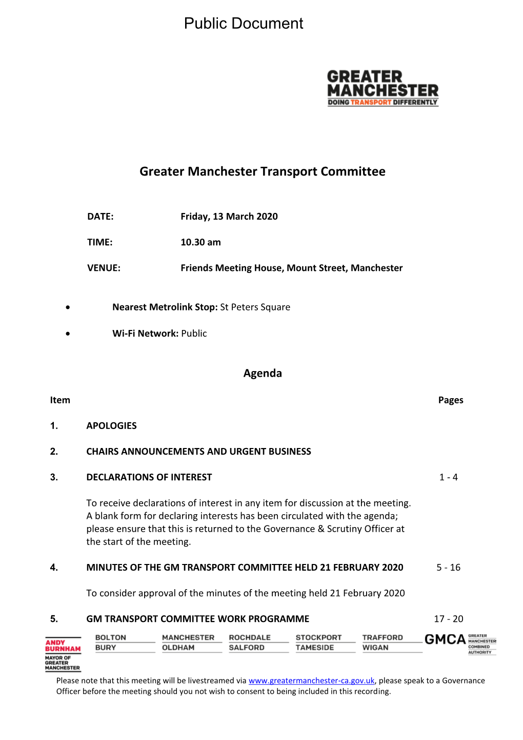 (Public Pack)Agenda Document for Greater Manchester Transport