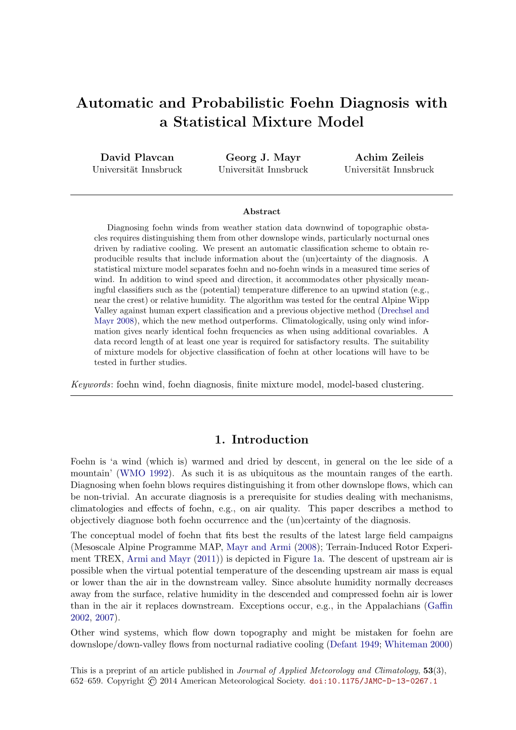 Automatic and Probabilistic Foehn Diagnosis with a Statistical Mixture Model