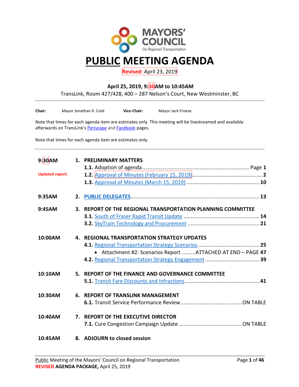 PUBLIC MEETING AGENDA Revised: April 23, 2019