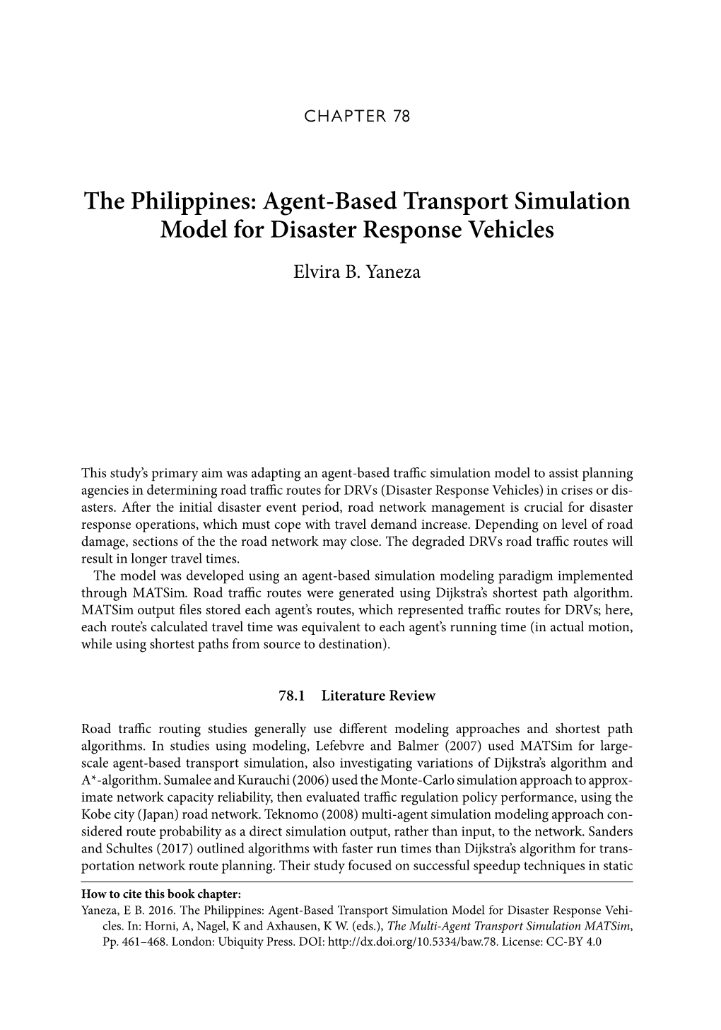 The Philippines: Agent-Based Transport Simulation Model for Disaster Response Vehicles