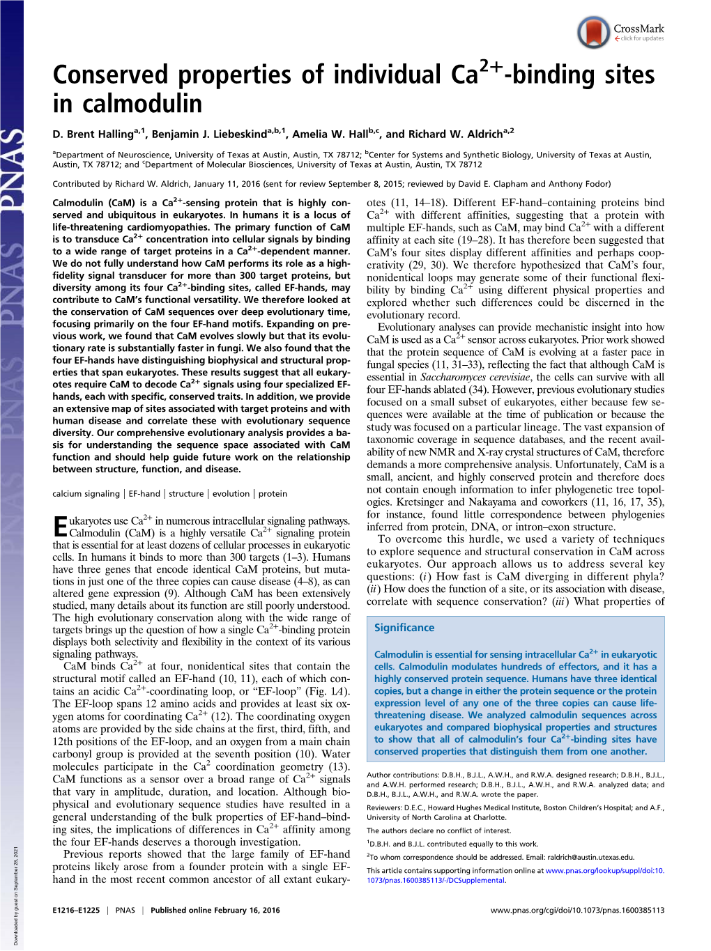 Conserved Properties of Individual Ca2+-Binding Sites in Calmodulin