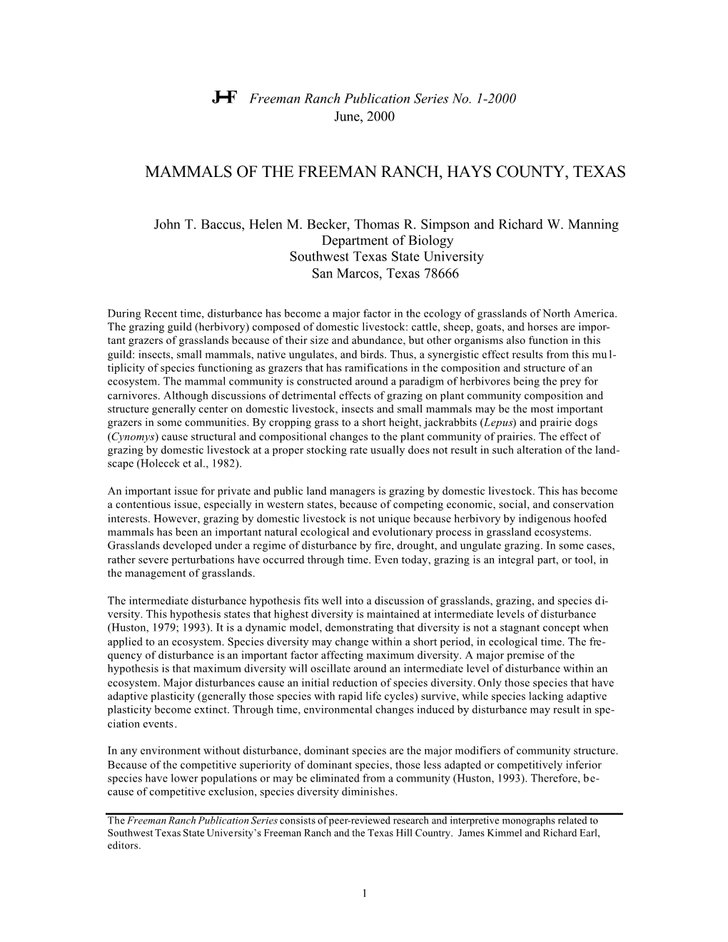 Mammals of Freeman Ranch