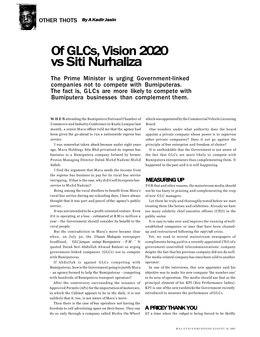 Of Glcs, Vision 2020 Vs Siti Nurhaliza