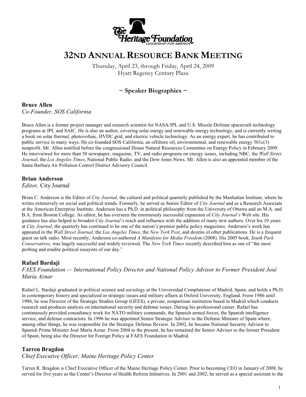 32Nd Annual Resource Bank Meeting