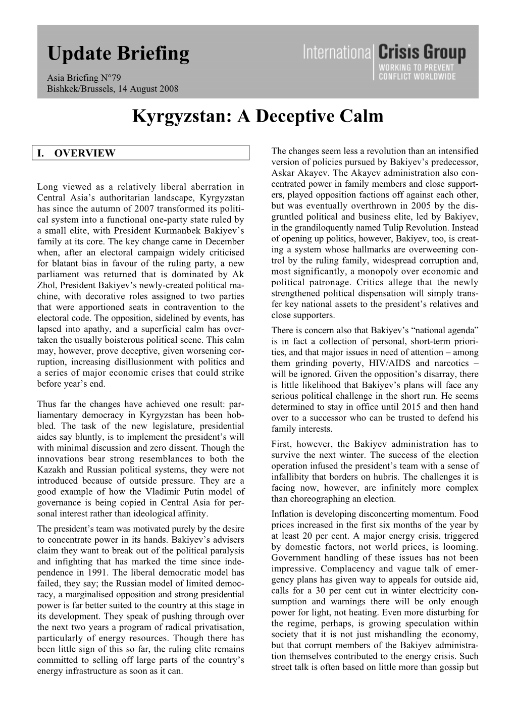 Kyrgyzstan: a Deceptive Calm