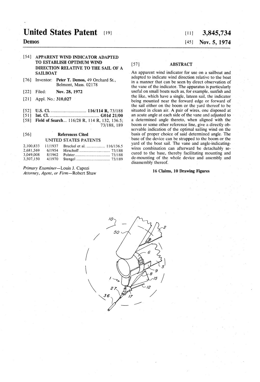 United States Patent (19) L L 3,845,734 Demos 45) Nov