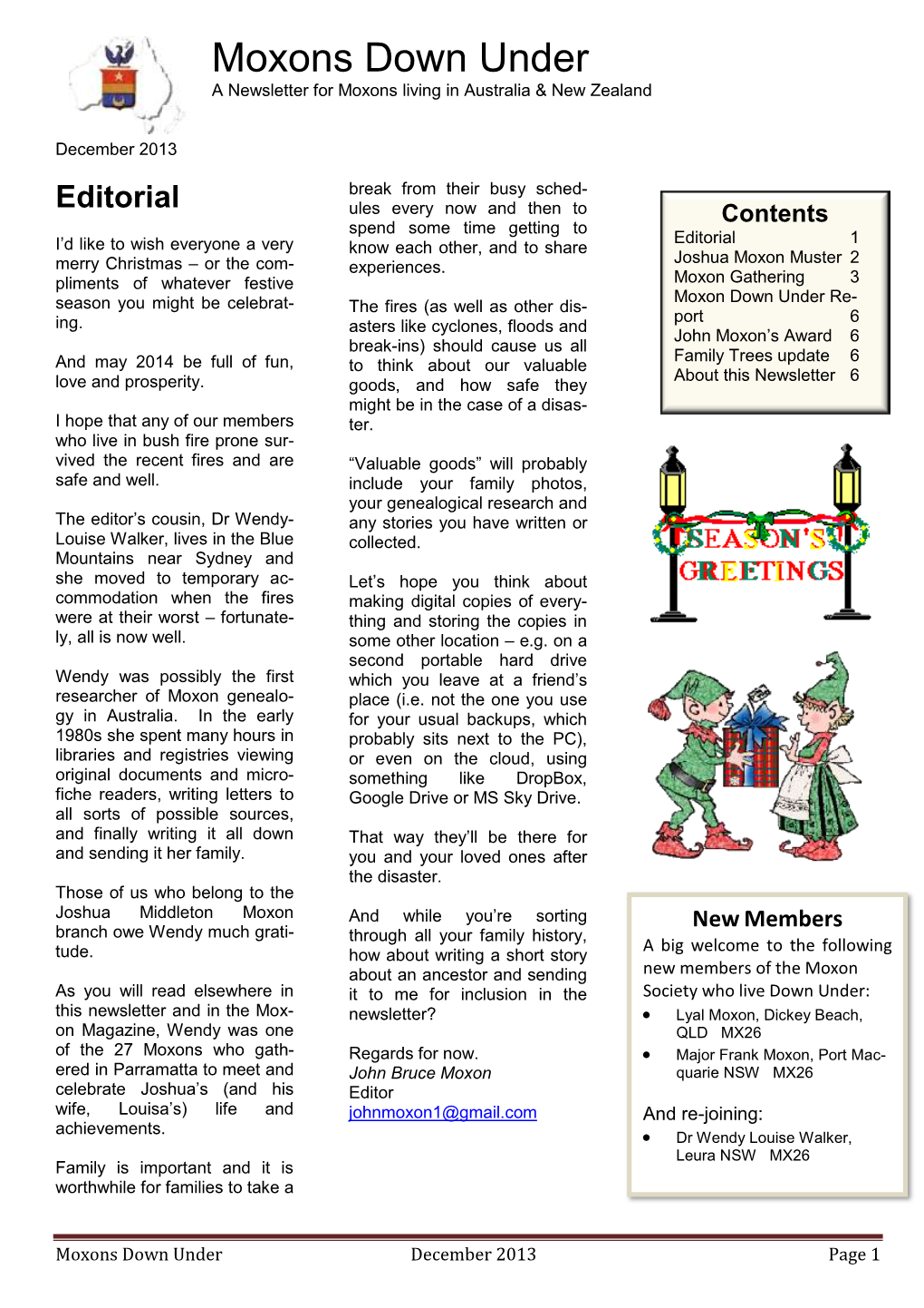 Moxons Down Under a Newsletter for Moxons Living in Australia & New Zealand