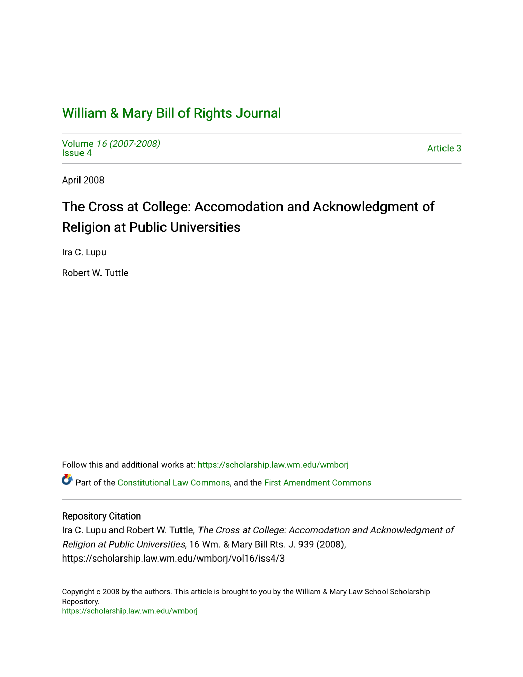 Accomodation and Acknowledgment of Religion at Public Universities