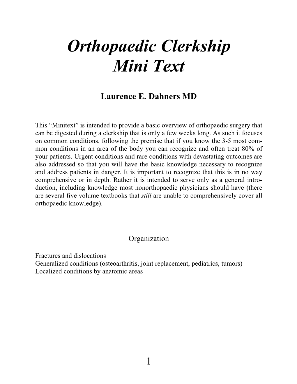 Orthopaedic Clerkship Mini Text
