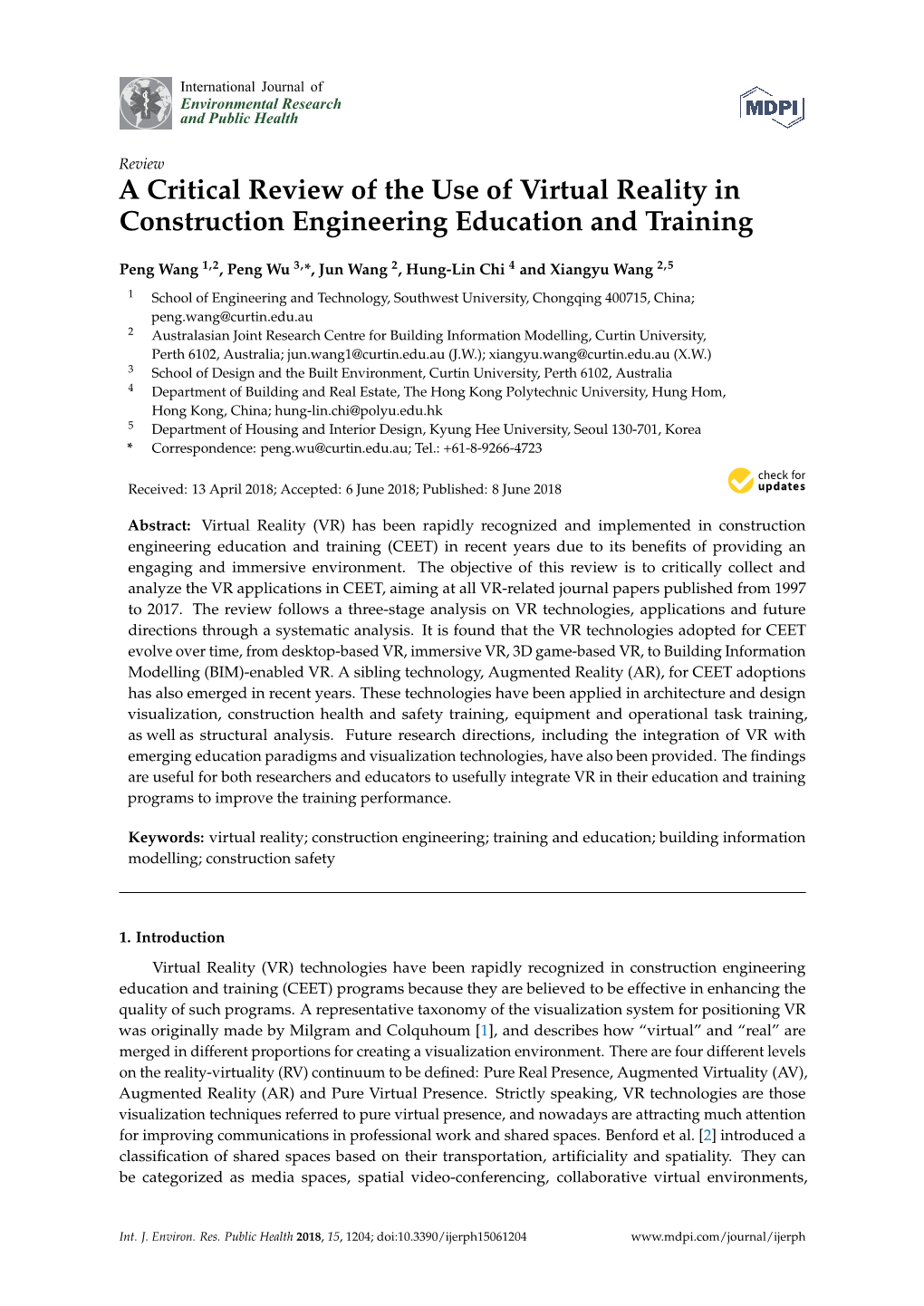 A Critical Review of the Use of Virtual Reality in Construction Engineering Education and Training