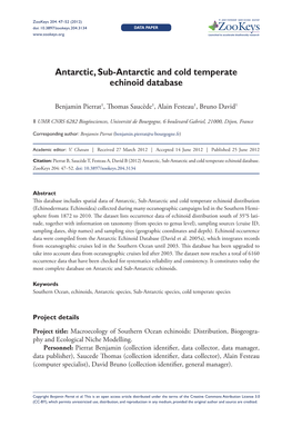 Antarctic, Sub-Antarctic and Cold Temperate Echinoid Database 47 Doi: 10.3897/Zookeys.204.3134 Data Paper Launched to Accelerate Biodiversity Research