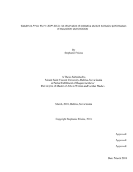 Gender on Jersey Shore (2009-2012): an Observation of Normative and Non-Normative Performances of Masculinity and Femininity