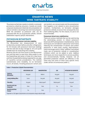 Enartis News Wine Tartrate Stability