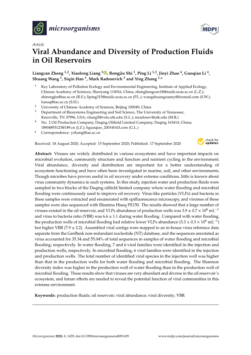 Viral Abundance and Diversity of Production Fluids in Oil Reservoirs