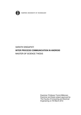 Sarath Singapati Inter Process Communication in Android Master of Science Thesis