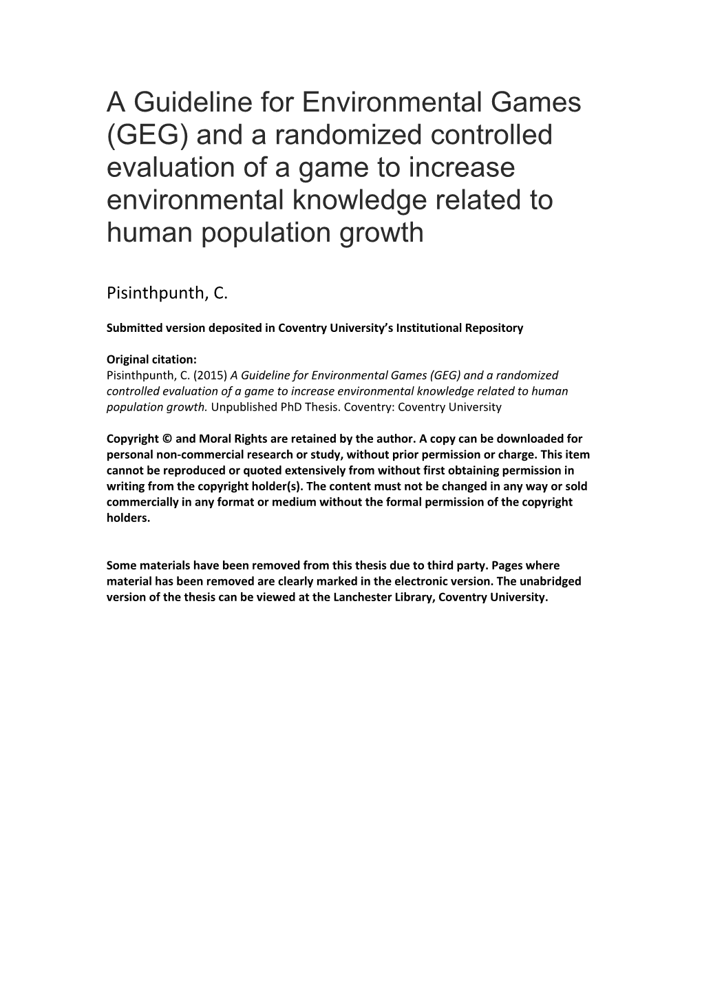 A Guideline for Environmental Games (GEG) and a Randomized Controlled Evaluation of a Game to Increase Environmental Knowledge Related to Human Population Growth