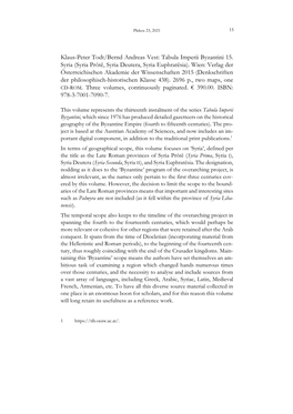 Klaus-Peter Todt/Bernd Andreas Vest: Tabula Imperii Byzantini 15. Syria (Syria Prōtē, Syria Deutera, Syria Euphratēsia)