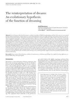 An Evolutionary Hypothesis of the Function of Dreaming