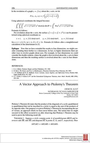 A Vector Approach to Ptolemy's Theorem a Vector Approach To
