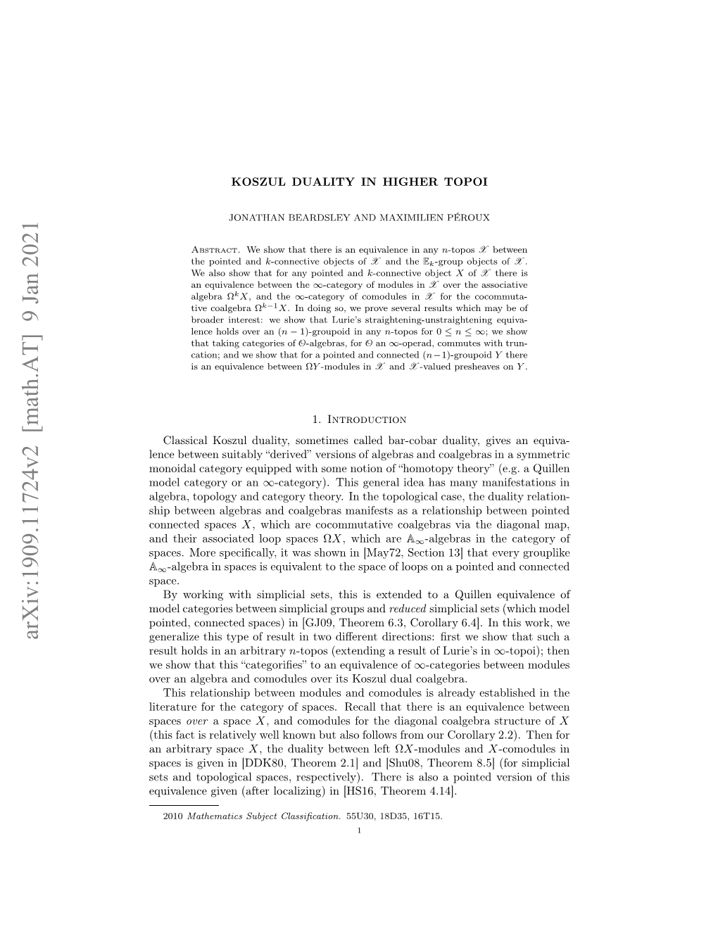 Arxiv:1909.11724V2 [Math.AT] 9 Jan 2021