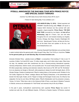 PDF Pitbull Announces the Bad Man Tour with Prince Royce and Special