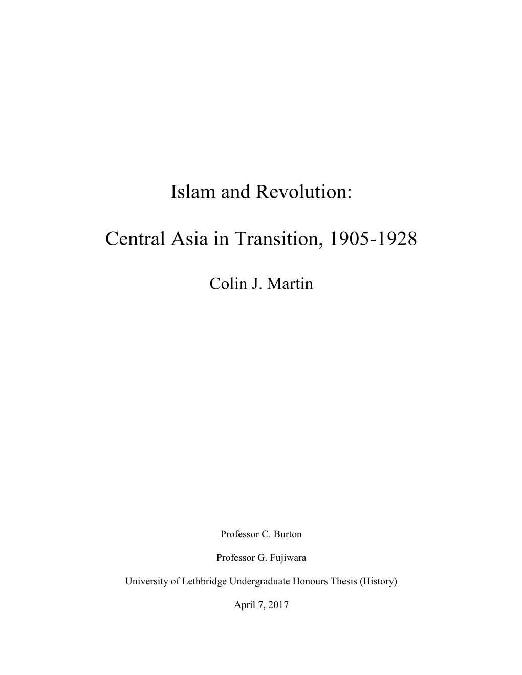 Islam and Revolution: Central Asia in Transition, 1905-1928