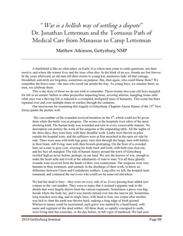 "War Is a Hellish Way of Settling a Dispute" Dr. Jonathan Letterman and the Tortuous Path