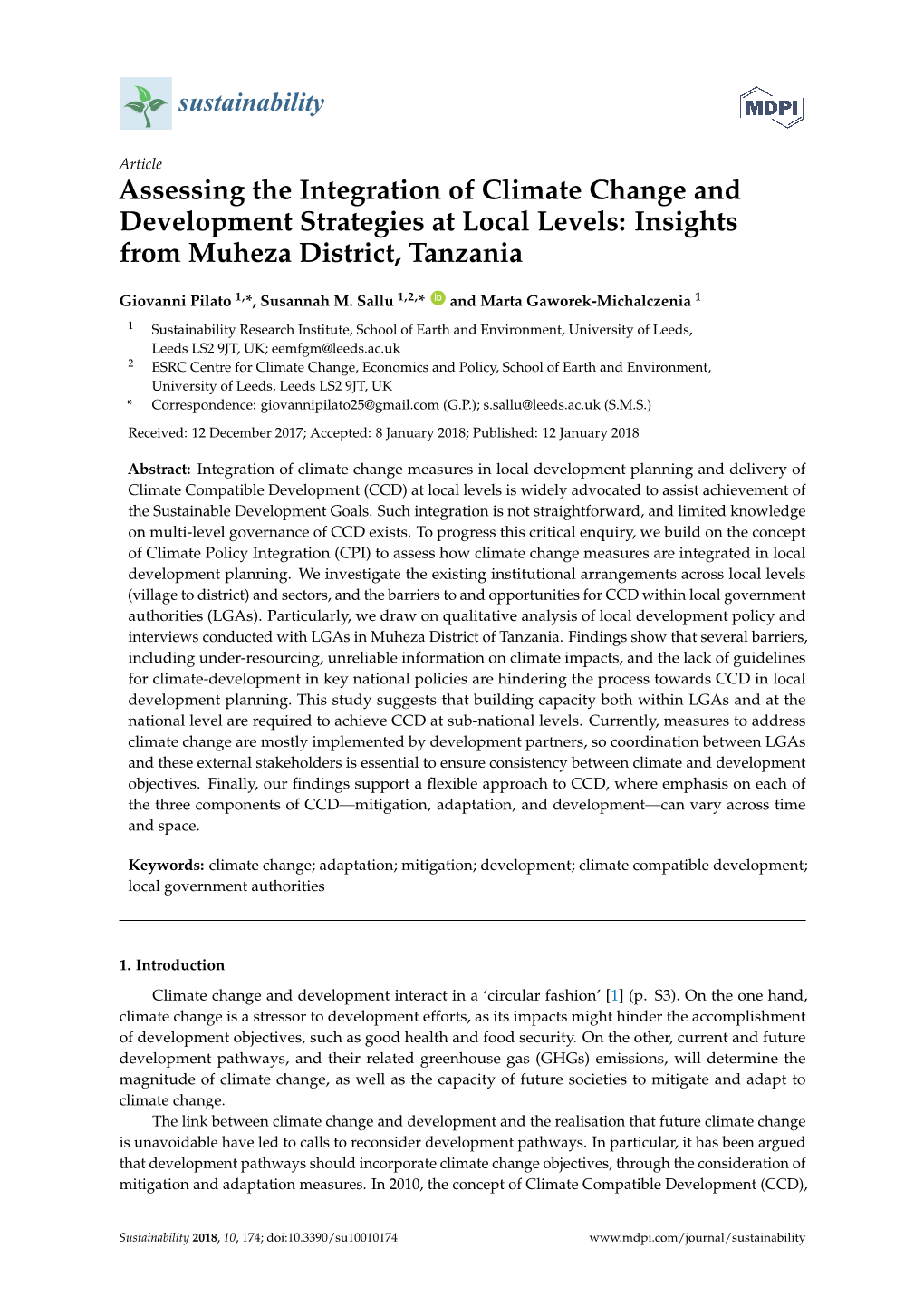 Assessing the Integration of Climate Change and Development Strategies at Local Levels: Insights from Muheza District, Tanzania