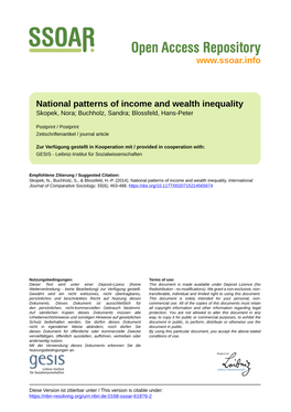 National Patterns of Income and Wealth Inequality Skopek, Nora; Buchholz, Sandra; Blossfeld, Hans-Peter