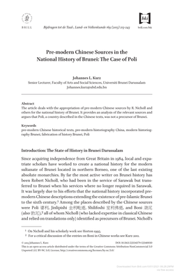 Pre-Modern Chinese Sources in the National History of Brunei: the Case of Poli