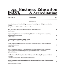 Business Education EBA & Accreditation VOLUME 8 NUMBER 1 2016