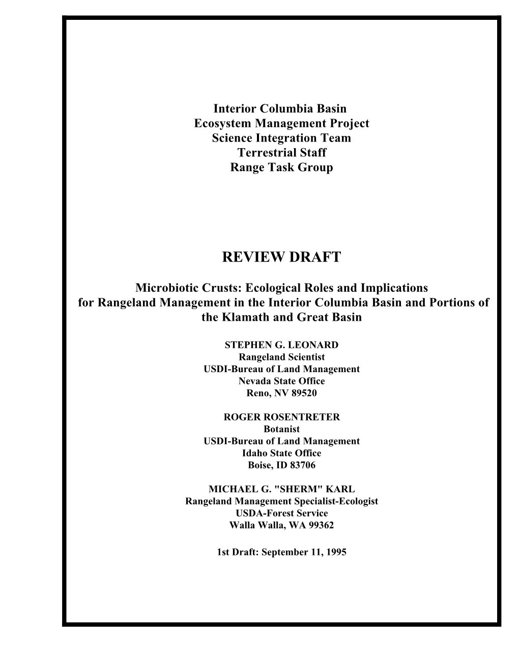 Microbiotic Crusts: Ecological Roles and Implications for Rangeland Management in the Interior Columbia Basin and Portions of the Klamath and Great Basin