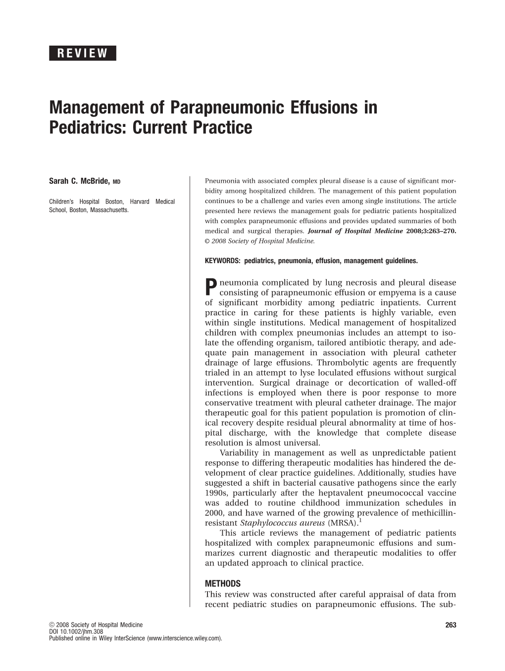 Management of Parapneumonic Effusions in Pediatrics: Current Practice