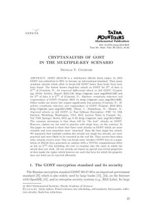 CRYPTANALYSIS of GOST in the MULTIPLE-KEY SCENARIO 1. The