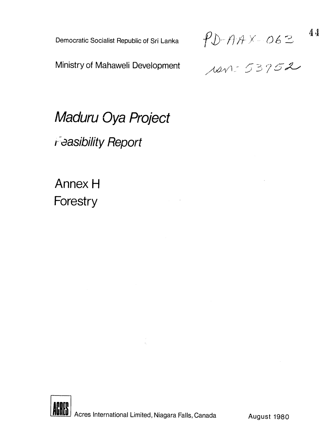 Maduru Oya Project R Easibilityreport