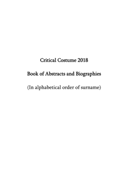 Critical Costume 2018 Book of Abstracts and Biographies (In