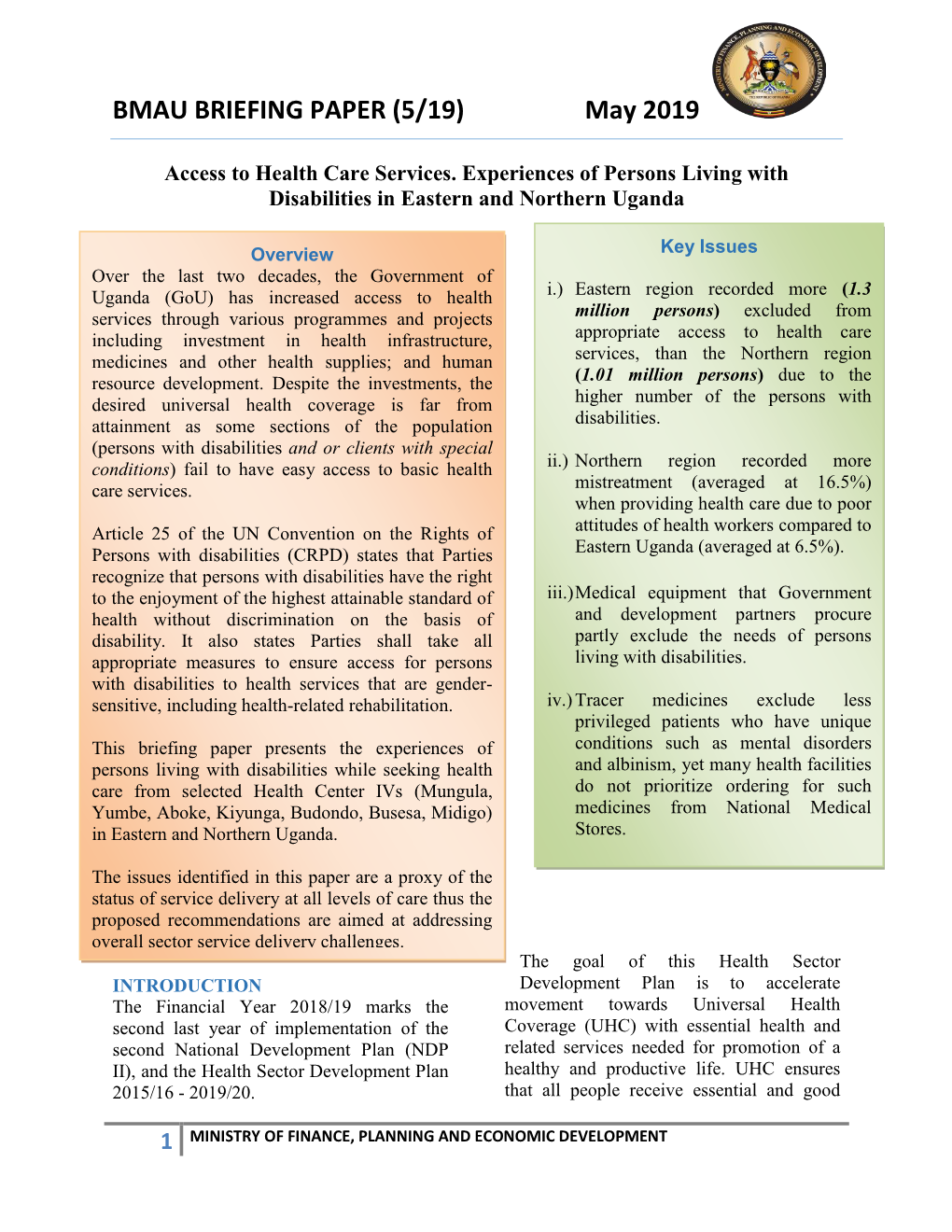 BMAU BRIEFING PAPER (5/19) May 2019