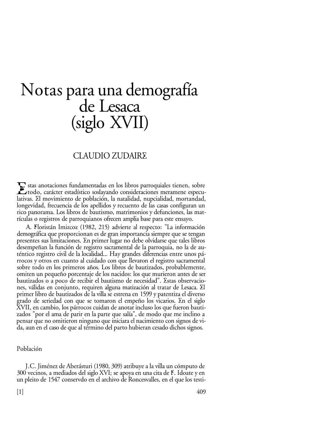 Notas Para Una Demografía De Lesaca (Siglo XVII)