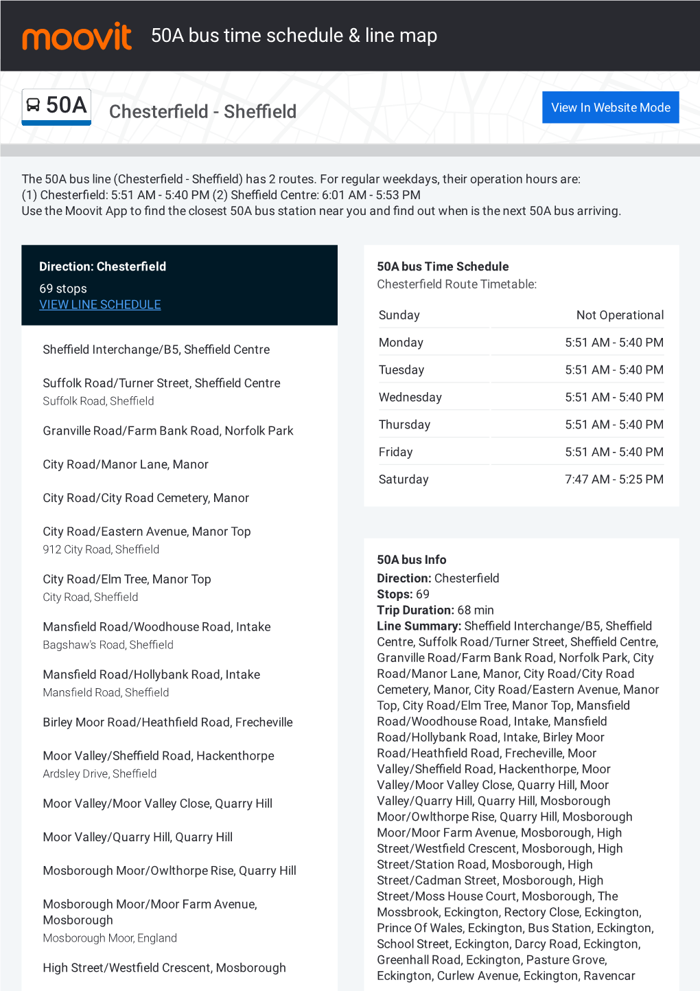 50A Bus Time Schedule & Line Route