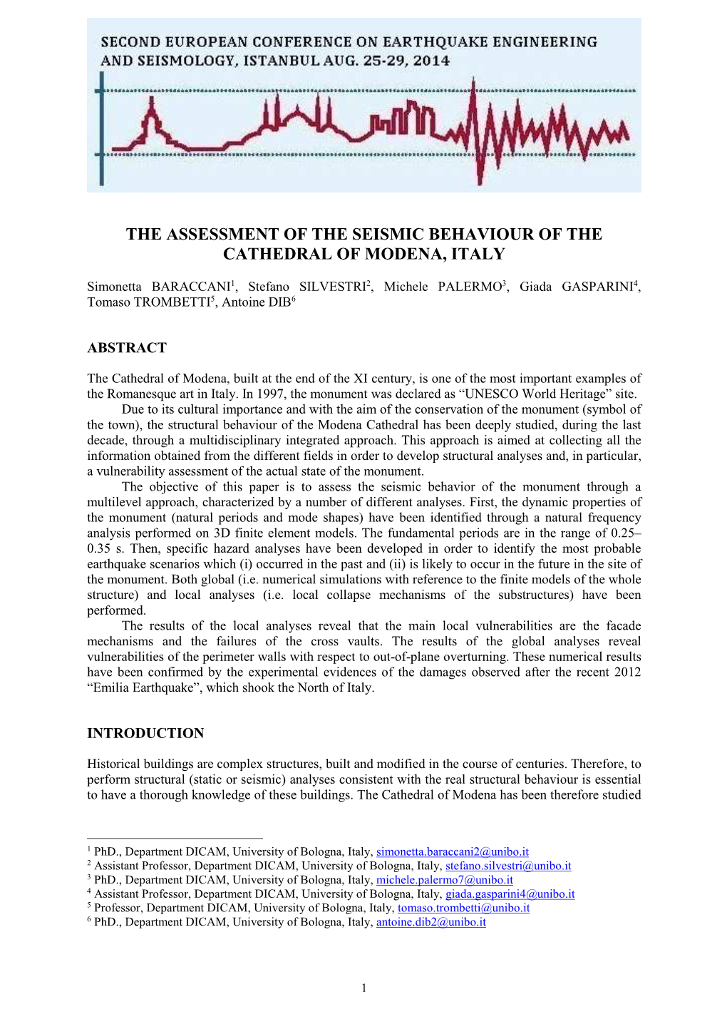 The Assessment of the Seismic Behaviour of the Cathedral of Modena, Italy