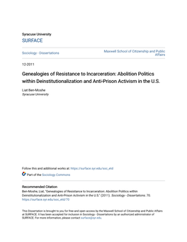 Genealogies of Resistance to Incarceration: Abolition Politics Within Deinstitutionalization and Anti-Prison Activism in the U.S