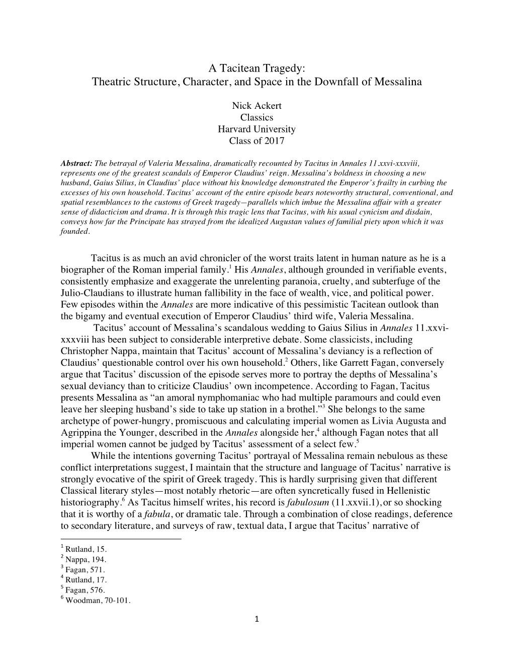 A Tacitean Tragedy: Theatric Structure, Character, and Space in the Downfall of Messalina