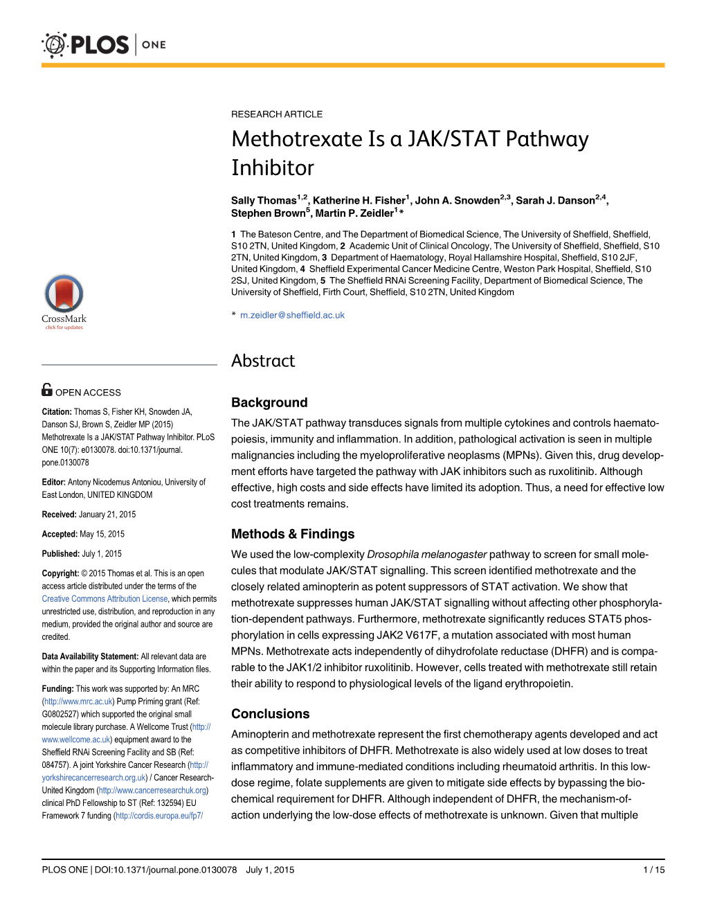 Methotrexate Is a JAK/STAT Pathway Inhibitor