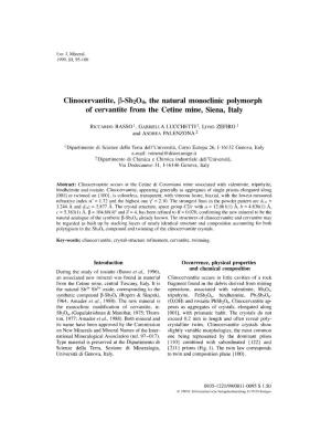Clinocervantite, ~-Sb204, the Natural Monoclinic Polymorph of Cervantite from the Cetine Mine, Siena, Italy