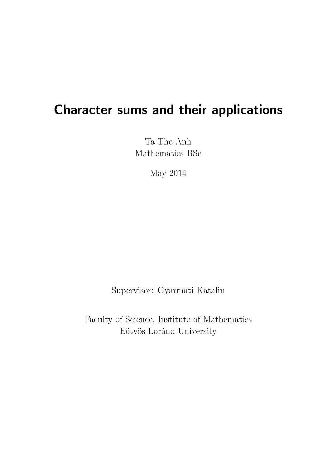 Character Sums and Their Applications