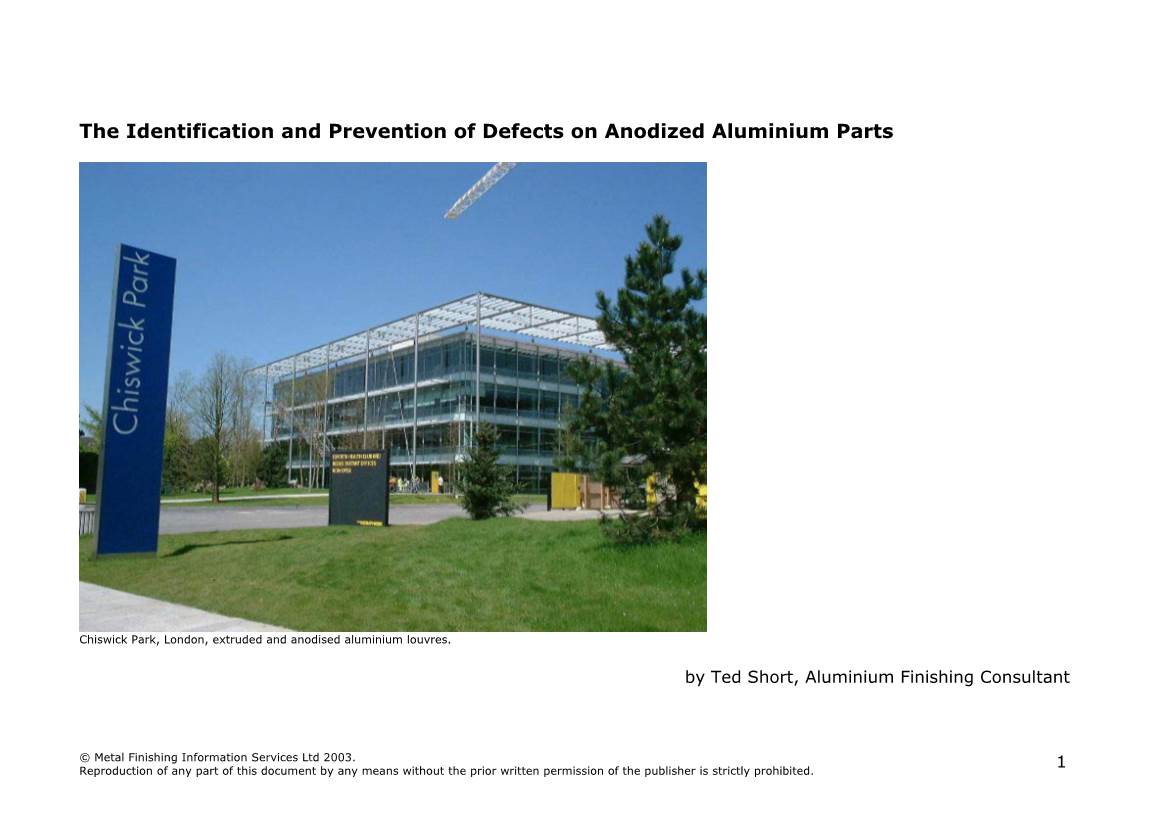 The Identification and Prevention of Defects on Anodized Aluminium Parts